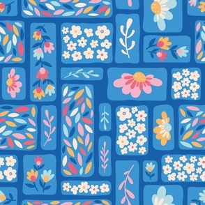 Cute Colorful Tiny Flowers and Daisies Blocks - Blue
