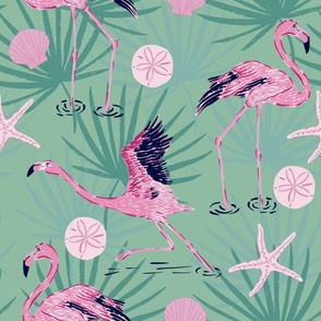 Dancing Flamingo in green