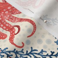 Celebration of Marine Life | Blue and Red on Cream | Water Bubbles | 24