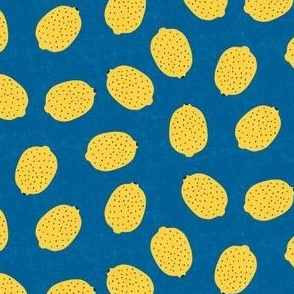 Ditsy yellow lemons on blue background