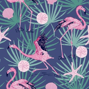Dancing Flamingos -Purplish blue 
