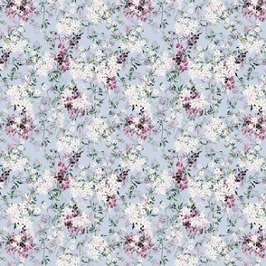 Small Scale Floral Jasmine Vines Pattern | Bohemian Light Blue and Purple MK006