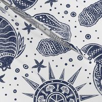 Sea life - Coastal navy blue block print