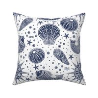 Sea life - Coastal navy blue block print