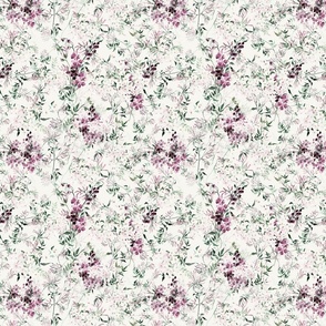 Small Scale Floral Jasmine Vines Pattern | Bohemian Neutral Cream Purple MK006