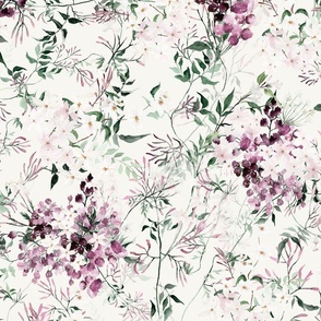 Large Scale Floral Jasmine Vines Pattern | Bohemian Neutral Cream Purple MK006