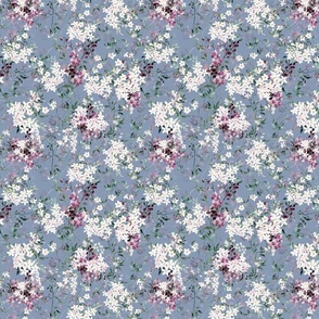 Small Scale Floral Jasmine Vines Pattern | Bohemian Dusty Blue and Purple MK006