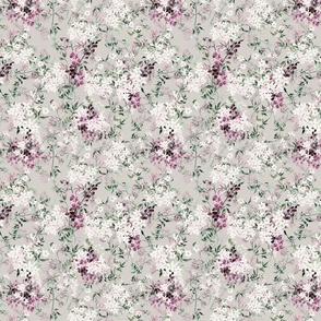 Small Scale Floral Jasmine Vines Pattern | Bohemian Neutral Gray Purple MK006