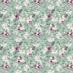 Small Scale Floral Jasmine Vines Pattern | Bohemian Mint Green and Purple MK006