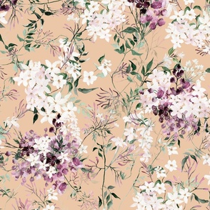 Large Scale Floral Jasmine Vines Pattern | Bohemian Peach Orange Purple MK006