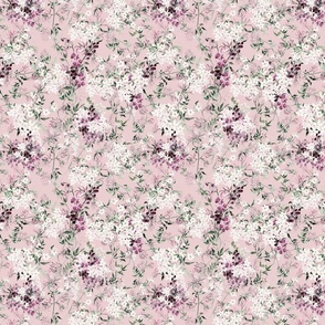 Small Scale Floral Jasmine Vines Pattern | Bohemian Blush Pink and Purple MK006