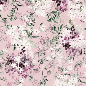 Large Scale Floral Jasmine Vines Pattern | Bohemian Blush Pink and Purple MK006