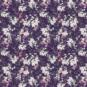 Small Scale Floral Jasmine Vines Pattern | Bohemian Dark Plum Purple White MK006