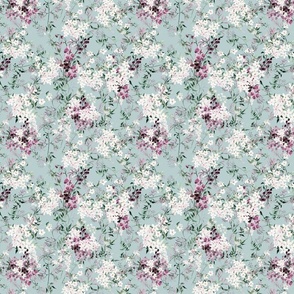 Small Scale Floral Jasmine Vines Pattern | Bohemian Light Teal and Purple MK006