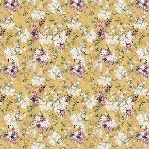 Small Scale Floral Jasmine Vines Pattern | Bohemian Golden Yellow Purple MK006