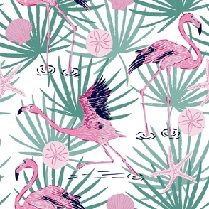 (L) Dancing Flamingo- white background