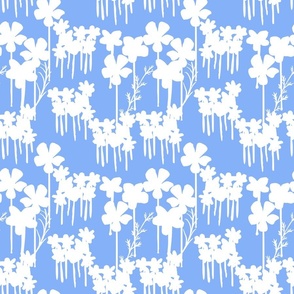 Summer Days Mini Wildflowers Field White Flowers Silhouette On Pretty Cheerful Sky Baby Blue Periwinkle Illustrated Retro Modern Mid-Century Scandi Swiss Floral Ditzy Pattern
