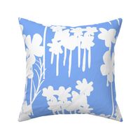 Summer Days Big Wildflowers Field White Flowers Silhouette On Pretty Cheerful Baby Blue Periwinkle Illustrated Retro Modern Mid-Century Scandi Swiss Floral Ditzy Pattern
