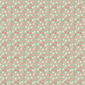 Retro Multicolor Circles Pattern in Shades of Pink and White on a Celadon Green Background