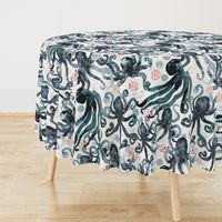 Octopus Beach (Lg-Original) Coral Fish in Indigo Navy Blue Sea