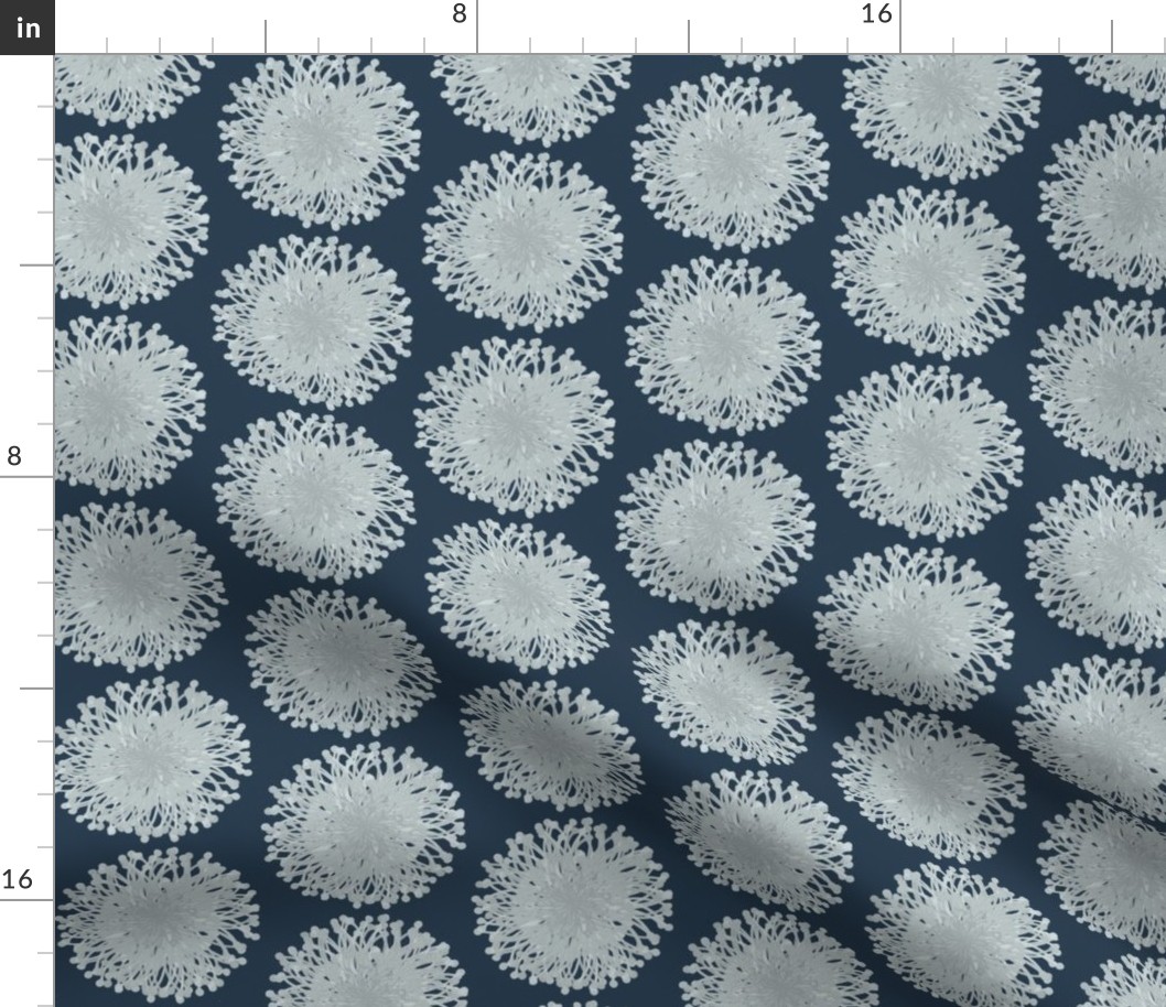 Abstract Dandelions, Blue Grey on Navy, Easy Neutral