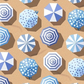 beach umbrellas  fun joyful vacation blue white beige