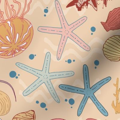 A Trip To The Beach by Brezo Art Design, shells and starfish, nautical, ocean life, sea life