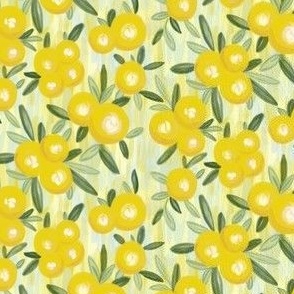 Bright Yellow Lemons on green texture background