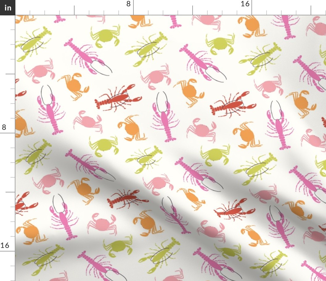 Trip to the beach, crabs and lobsters, rock pool, nautical, tidepool, bright lime pink