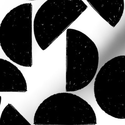 Abstract Geometric Black and White semi-circles shapes block print