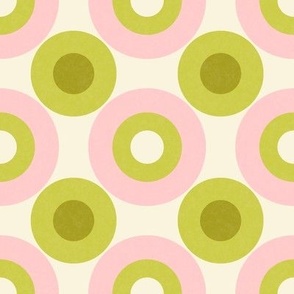 Retro Geometric Design with Colorful Circles in 1960s Mod Style - Jumbo Size in Pink and Green
