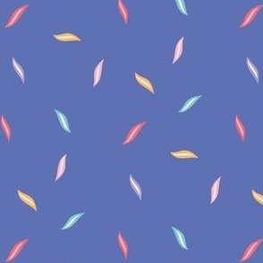 Playful Abstract Colorful Leaves on Blue Periwinkle - yellow pink lavander