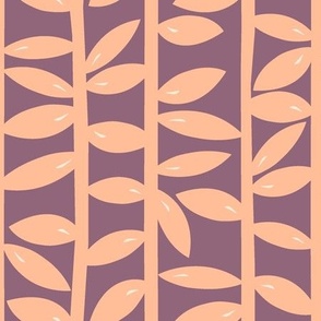Modern Leaves on Vertical Vines in Peach Fuzz and Aubergine