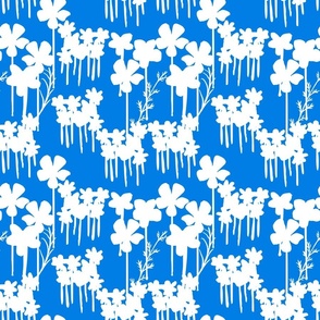 Summer Days Mini Wildflowers Field White Flowers Silhouette On Pretty Cheerful Electric Blue Robin Illustrated Retro Modern Mid-Century Scandi Swiss Floral Ditzy Pattern