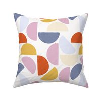 Abstract painted colorful shapes semi-circles - blue lilac yellow