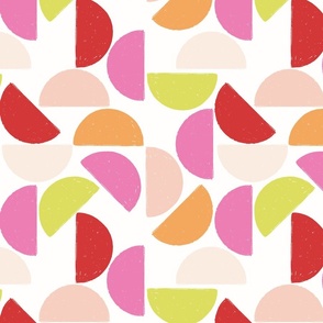 Abstract painted colorful shapes semi-circles - citrine pink. red