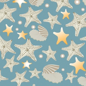 Star Fishes and Oysters- A trip to the beach- Nautical