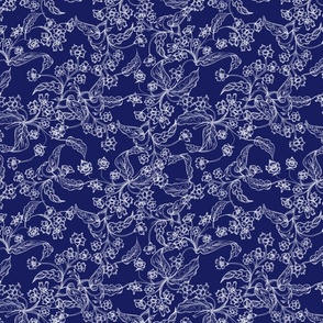 Navy and White Sketched Flowers