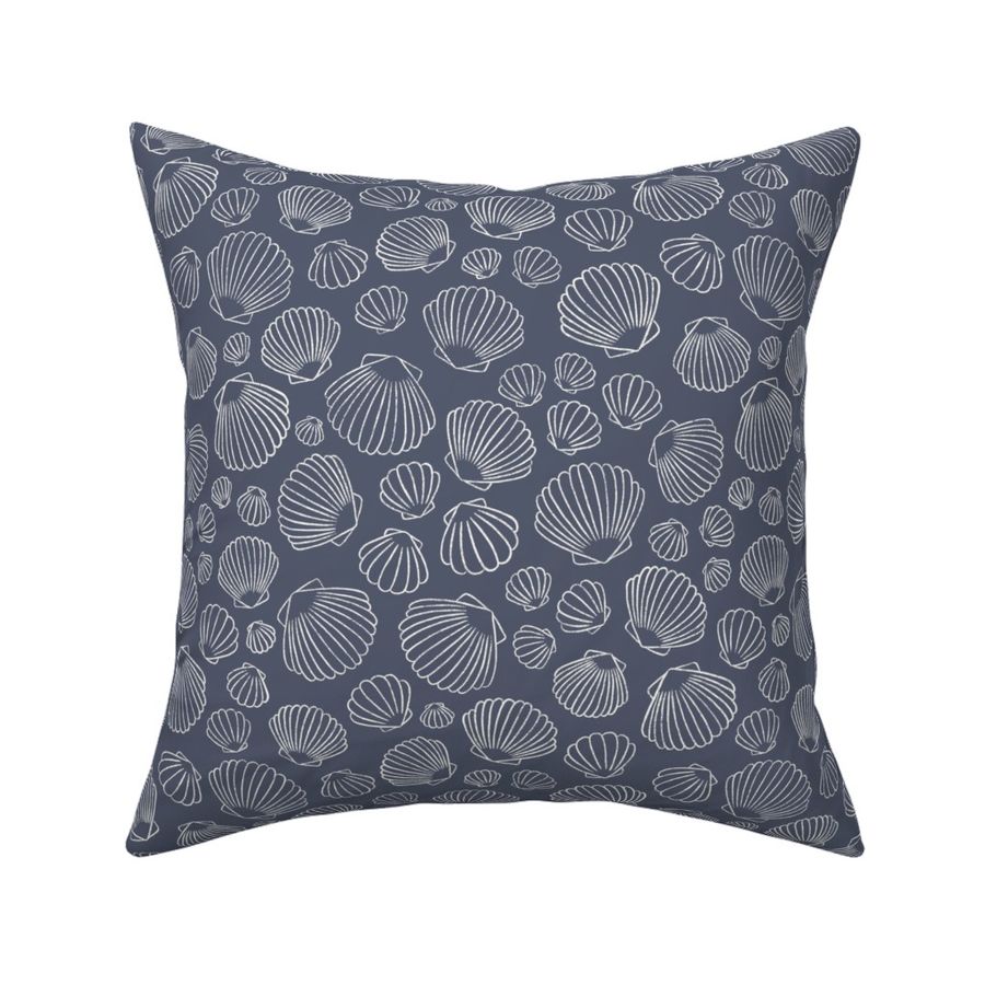 Ocean Treasures: Hand-Drawn Seashell Scallop Pattern on Navy Blue Background SMALL SCALE