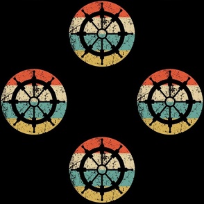 Retro Sailboat Steering Wheel Nautical Icon Repeating Pattern Black