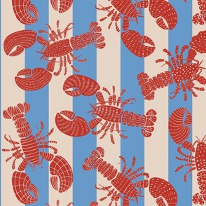 Lobsters on Blue Stripes