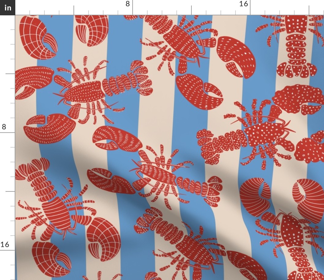 Lobsters on Blue Stripes