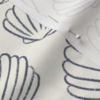 Ocean Treasures: Hand-Drawn, Navy Seashell Scallop Pattern on Cream Background BIG SCALE