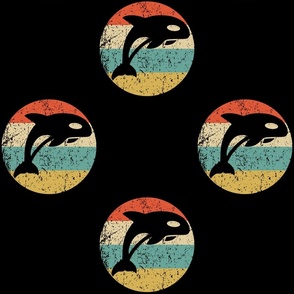 Retro Killer Whale Orca Animal Icon Repeating Pattern Black
