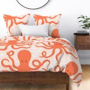 Octopus, Bubbles, Seaweed Waves, Orange on Peach / X Large