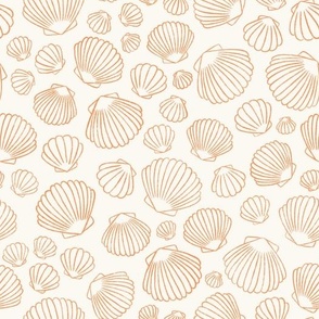 Ocean Treasures: Hand-Drawn, Red Seashell Scallop Pattern on Cream Background SMALL SCALE