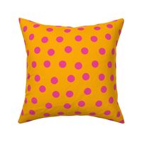 bikini spots - hot pink on Clementine orange, medium scale by Cecca Designs