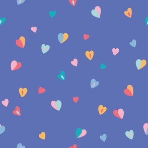 Cute Playful Colorful Hearts on Blue Periwinkle - Baby Girl Nursery (m)