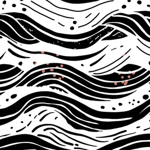 Abstract waves in black and white with some broken red dots - large scale
