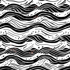 Abstract waves in black and white with some broken red dots - medium scale